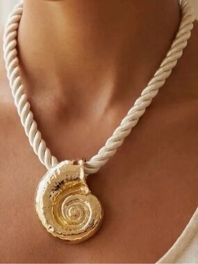 NWT Elegant Gold Nautilus Pendant on Cream Rope Necklace